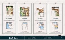 东海定南山D2-1联排别墅户型，建筑面积273㎡，可使用面积307㎡户型图
