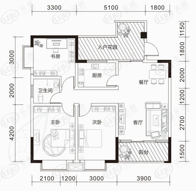 兴苑御景名城e型三室两厅一卫户型图
