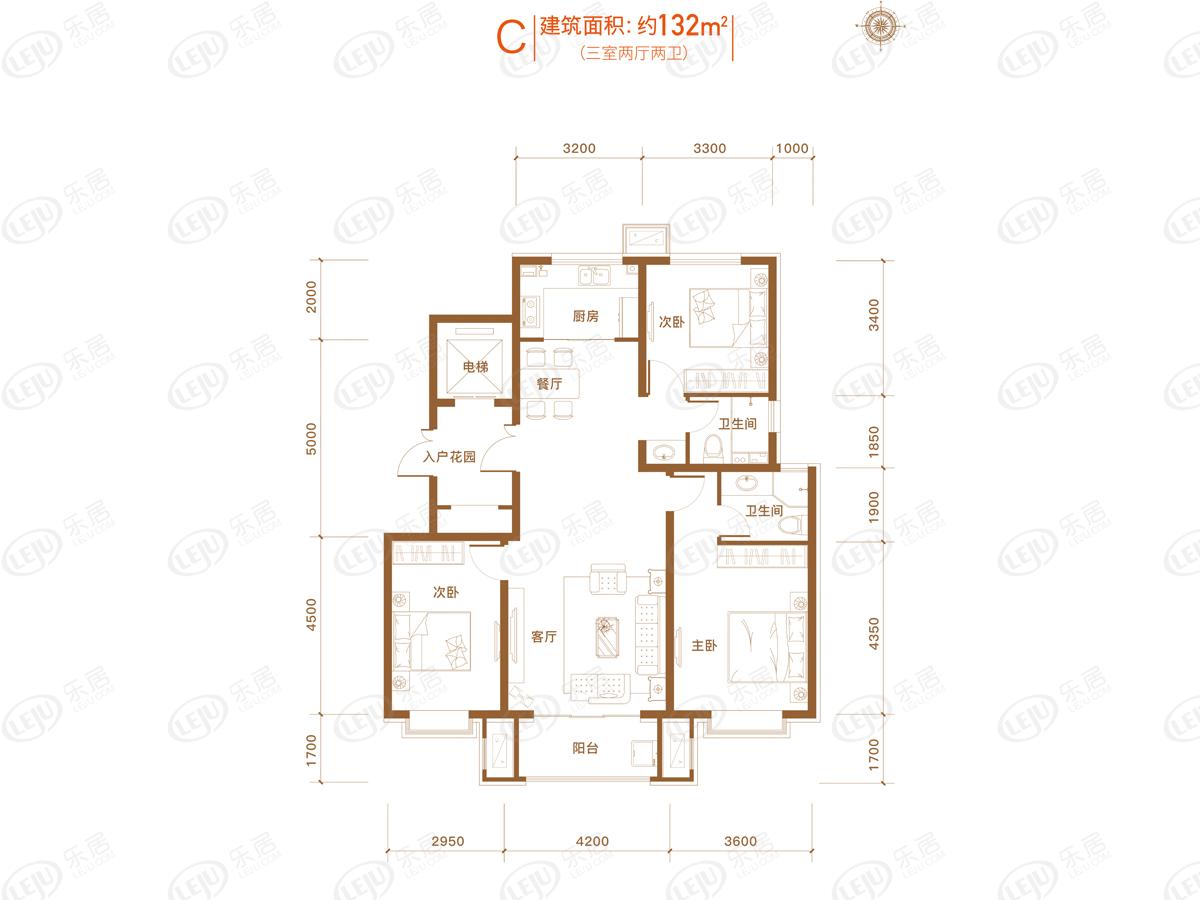 玉田万润城3室2厅2卫户型图 - 唐山乐居