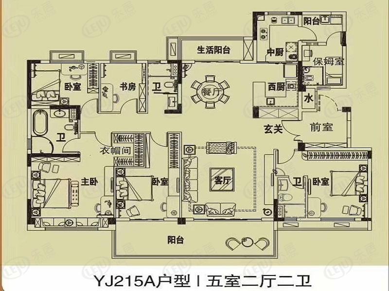 碧桂园翡翠郡5室2厅2卫户型图 - 南阳乐居