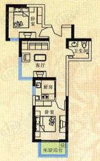 中华世纪城在售E户型  两室一厅一厨一卫户型图