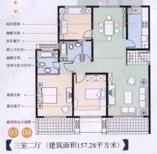 南馨公寓房型: 三房;  面积段: 135.66 －157.28 平方米;
户型图