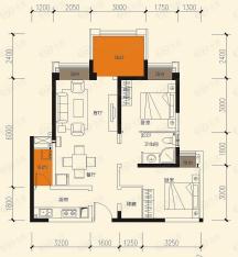 合能四季康城2011年1月在售2期10栋 B2型 约79.5平米 2室2厅1卫户型图