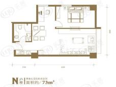 京隆国际公寓一房二厅一卫-73平米户型图